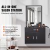 VEVOR Salon Storage Cabinet, Wall Mounted Barber Salon Station for Hair Stylist, Hair Stylist Station Set, with 3 Sleeves, A Mirror