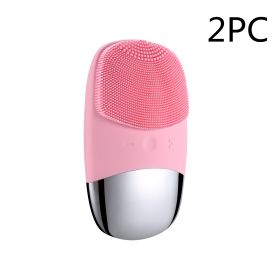 Mini Silicone Electric Face Cleansing Brush Electric Facial Cleanser Facial Cleansing Brush Skin Massager Skin Care Tools (option: Pink 2PC-Electric-DC)