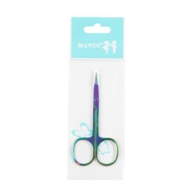 Stainless Steel Color Titanium Eyebrow Trimmer Makeup Beauty Small Scissors (option: Color titanium-Blue OP bag)