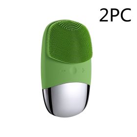 Mini Silicone Electric Face Cleansing Brush Electric Facial Cleanser Facial Cleansing Brush Skin Massager Skin Care Tools (option: Green 2PC-Electric-DC)